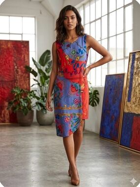 Desigual Silk-Feel Viscose Asymmetric Sleeveless Dress